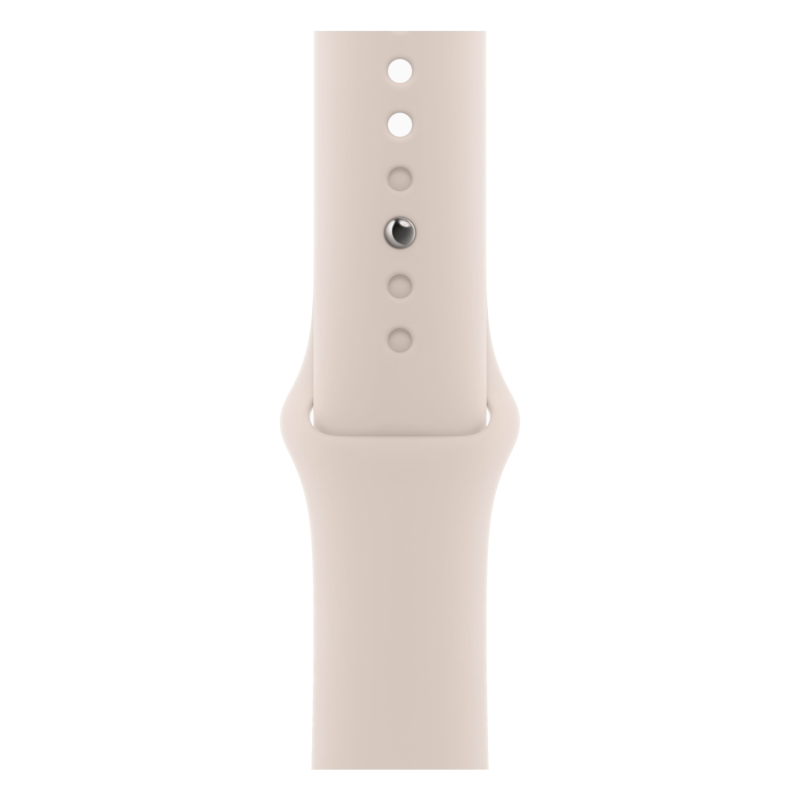 На фото изображено Apple Watch Series 9, 41 мм, корпус из алюминия цвета «Сияющая звезда», спортивный ремешок, размер M/L