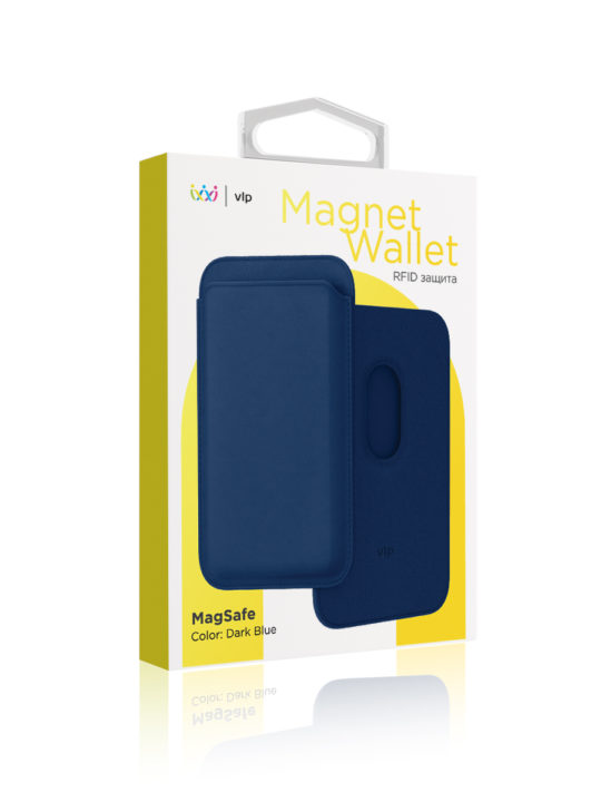 На фото изображено Картхолдер VLP из экокожи с MagSafe, темно-синий