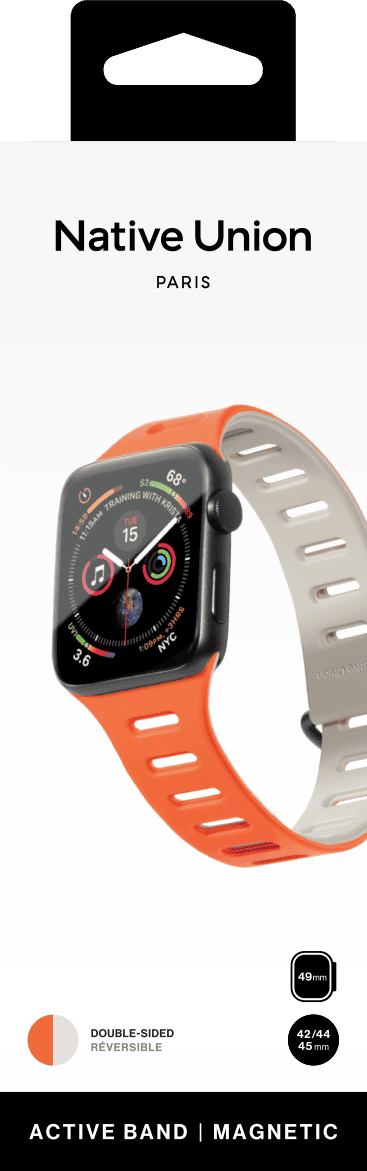 На фото изображено Ремешок Native Union для Apple Watch Magnetic 42/44/45/49мм, оранжевый/серый