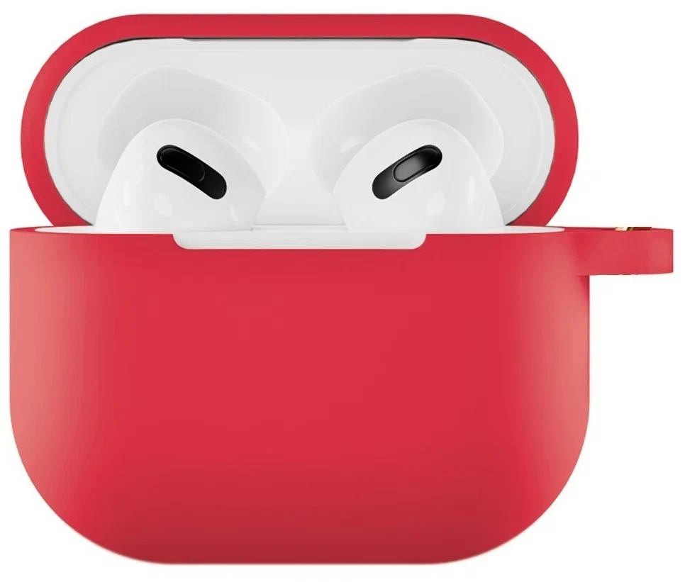 На фото изображено Чехол силиконовый VLP Soft Touch, с кольцом, для AirPods 3, красный