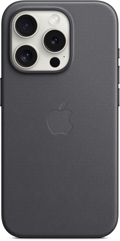 На фото изображено Чехол Apple MagSafe FineWoven для iPhone 15 Pro, Чёрный