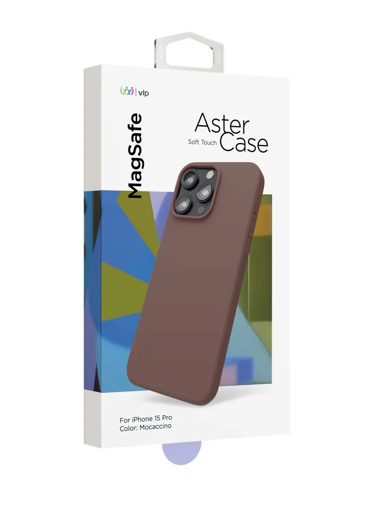 На фото изображено Чехол защитный VLP Aster Case с MagSafe для iPhone 15 Pro, моккачино