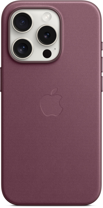 На фото изображено Чехол Apple MagSafe FineWoven для iPhone 15 Pro, «Шелковица»