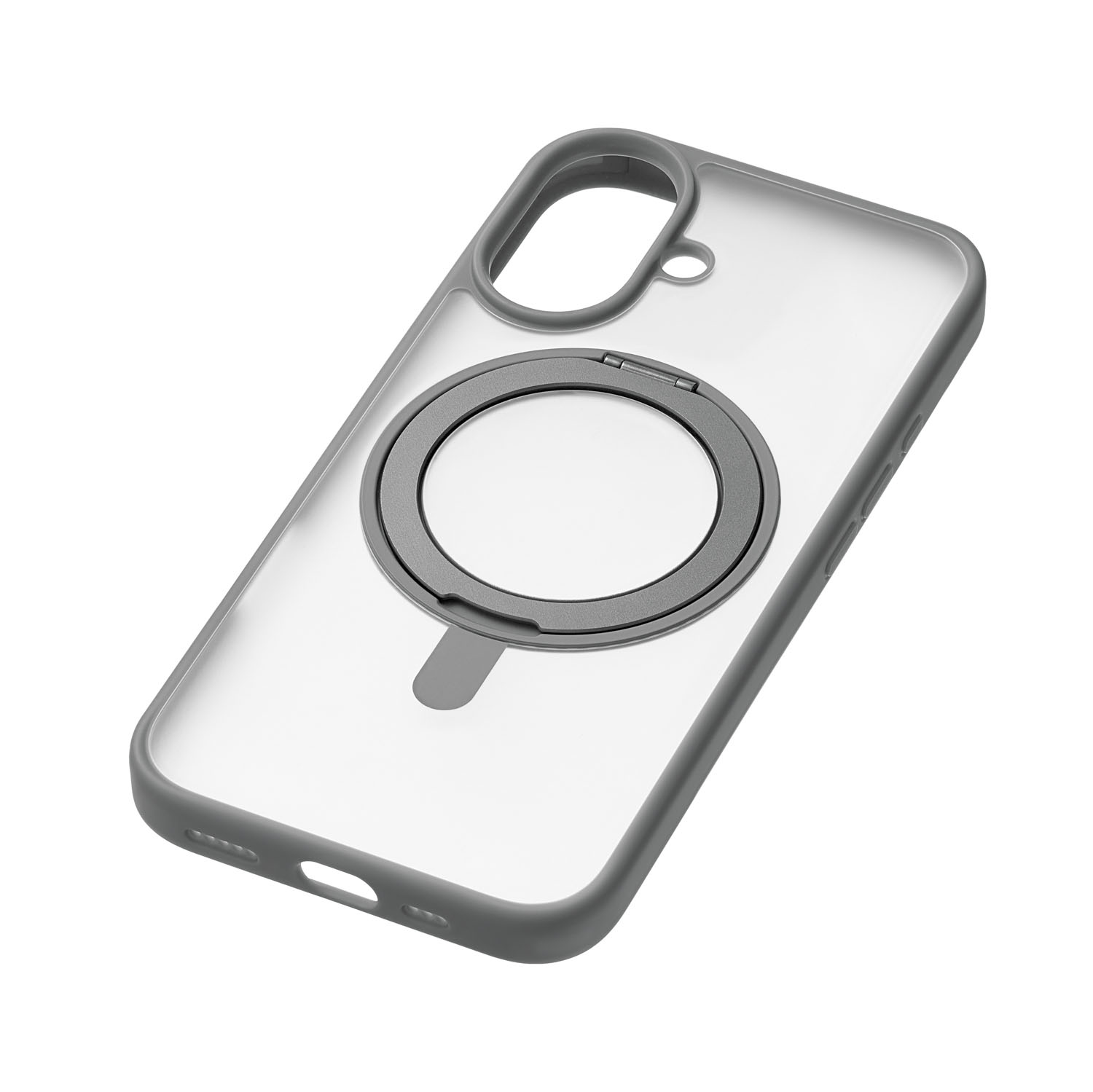 На фото изображено Чехол защитный uBear Clip 360 Mag Case для iPhone 16, с магнитной подставкой, серый