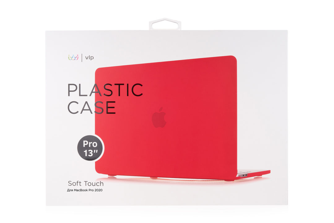 На фото изображено Чехол защитный VLP Plastic Case для MacBook Pro 13" 2020, красный