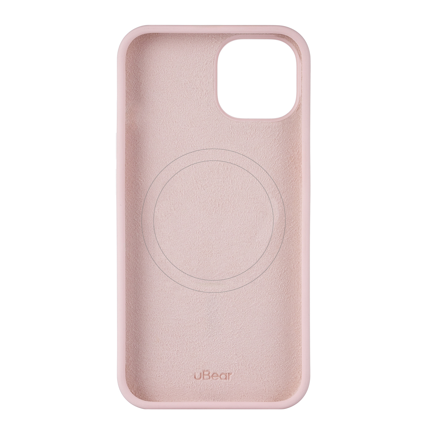 На фото изображено Чехол защитный uBear Touch Mag Case для iPhone 15, розовый
