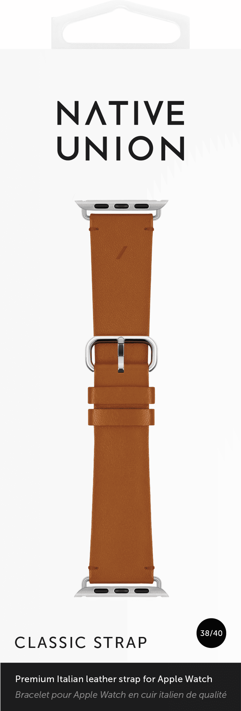 На фото изображено Ремешок Native Union для Apple Watch 40мм, кожаный, коричневый