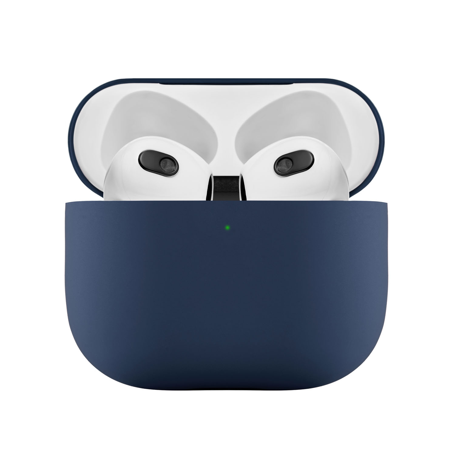 На фото изображено Ультратонкий силиконовый чехол Touch Case для AirPods 3, тёмно-синий