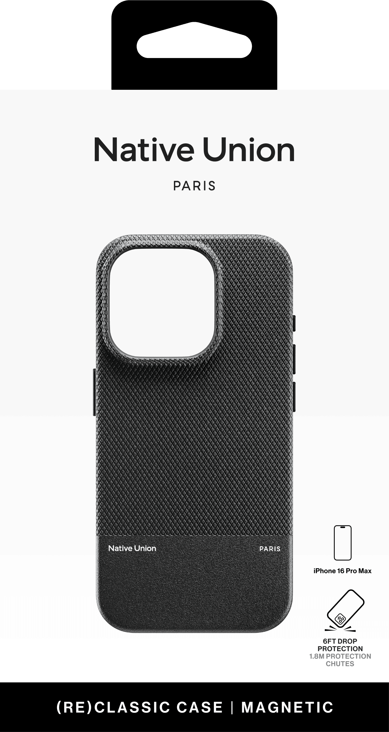 На фото изображено Чехол Native Union (RE)Classic Case MagSafe для iPhone 16 Pro Max, чёрный