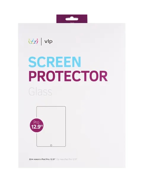 На фото изображено Стекло защитное VLP для iPad Pro 12.9", олеофобное
