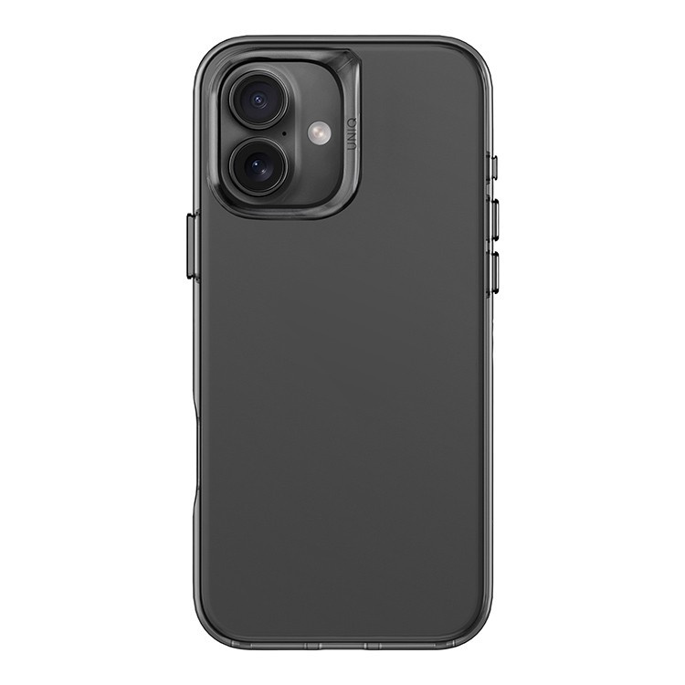 На фото изображено Чехол Uniq для iPhone 16 Air Fender Smoke, серый