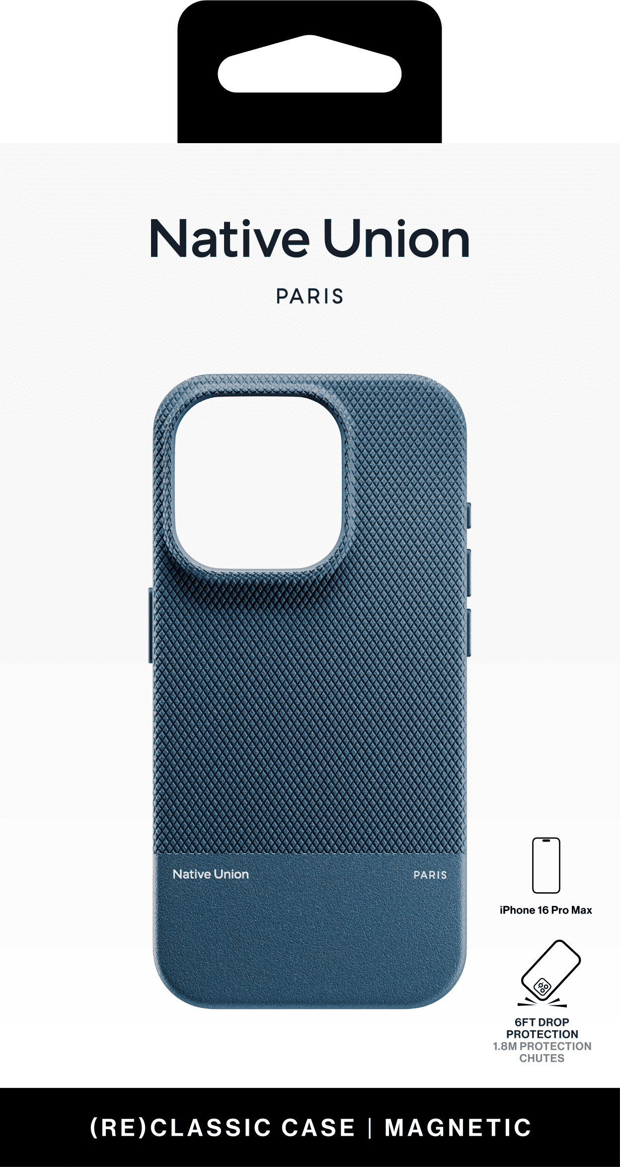На фото изображено Чехол Native Union (RE)Classic Case MagSafe для iPhone 16 Pro Max, синий