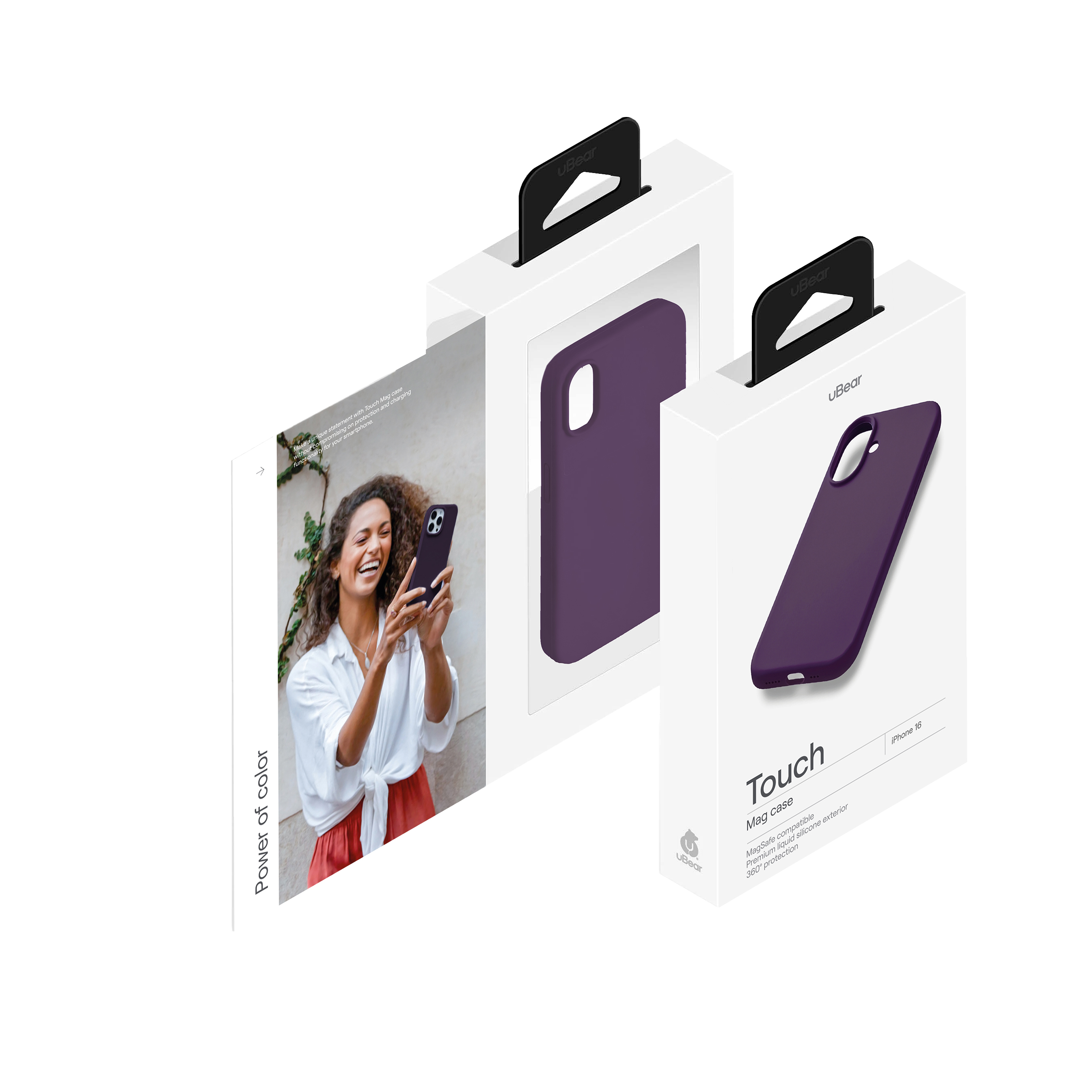 На фото изображено Чехол защитный uBear Touch Mag Case для iPhone 16, темно-фиолетовый