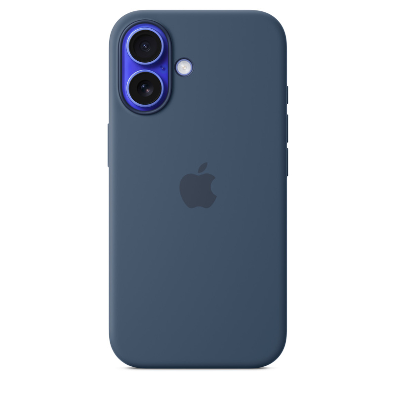 На фото изображено Чехол Apple для iPhone 16 Silicone with MagSafe, синий деним