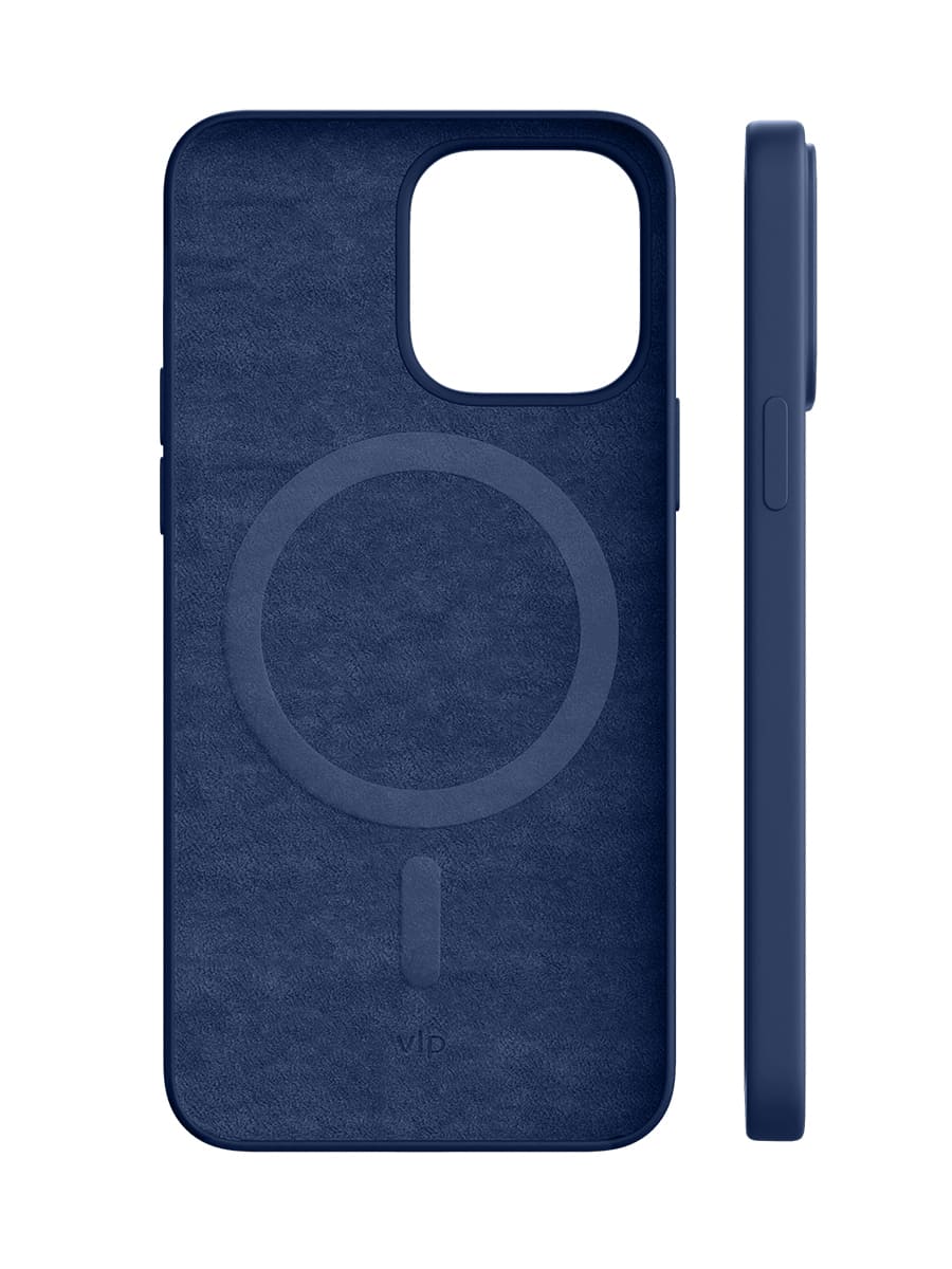 На фото изображено Чехол защитный VLP Silicone case с MagSafe для iPhone 14 Pro, темно-синий