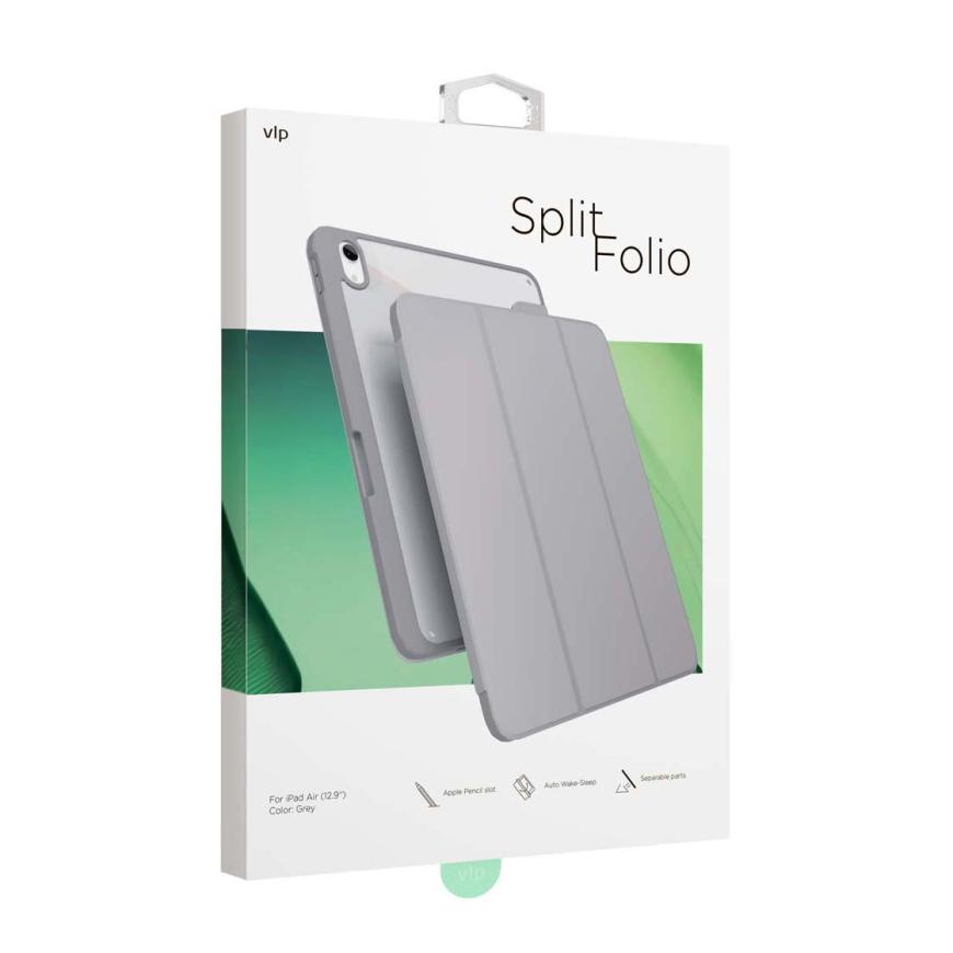 На фото изображено Защитный чехол VLP Split Folio для Apple iPad Air 13 (M2/M3), серый