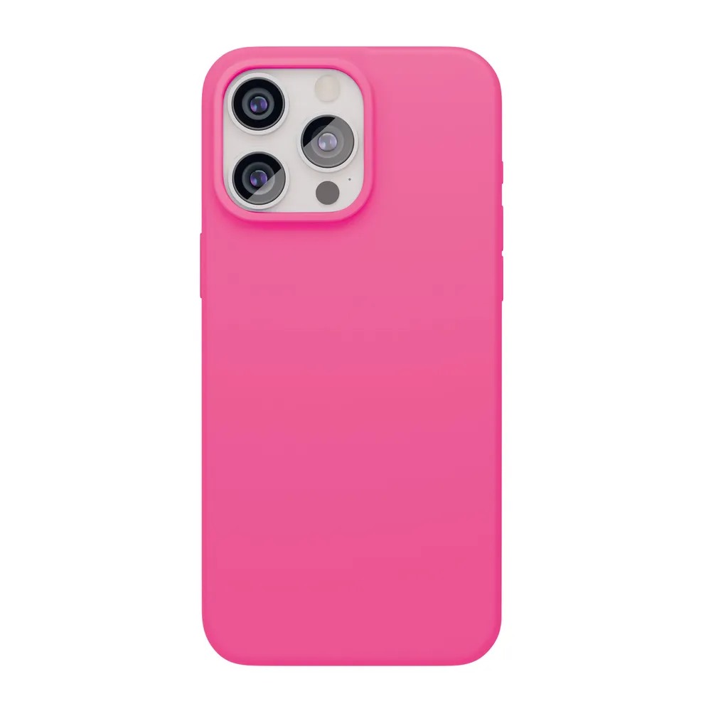 На фото изображено Чехол защитный VLP Aster Case с MagSafe для iPhone 15 Pro Max, неоновый розовый
