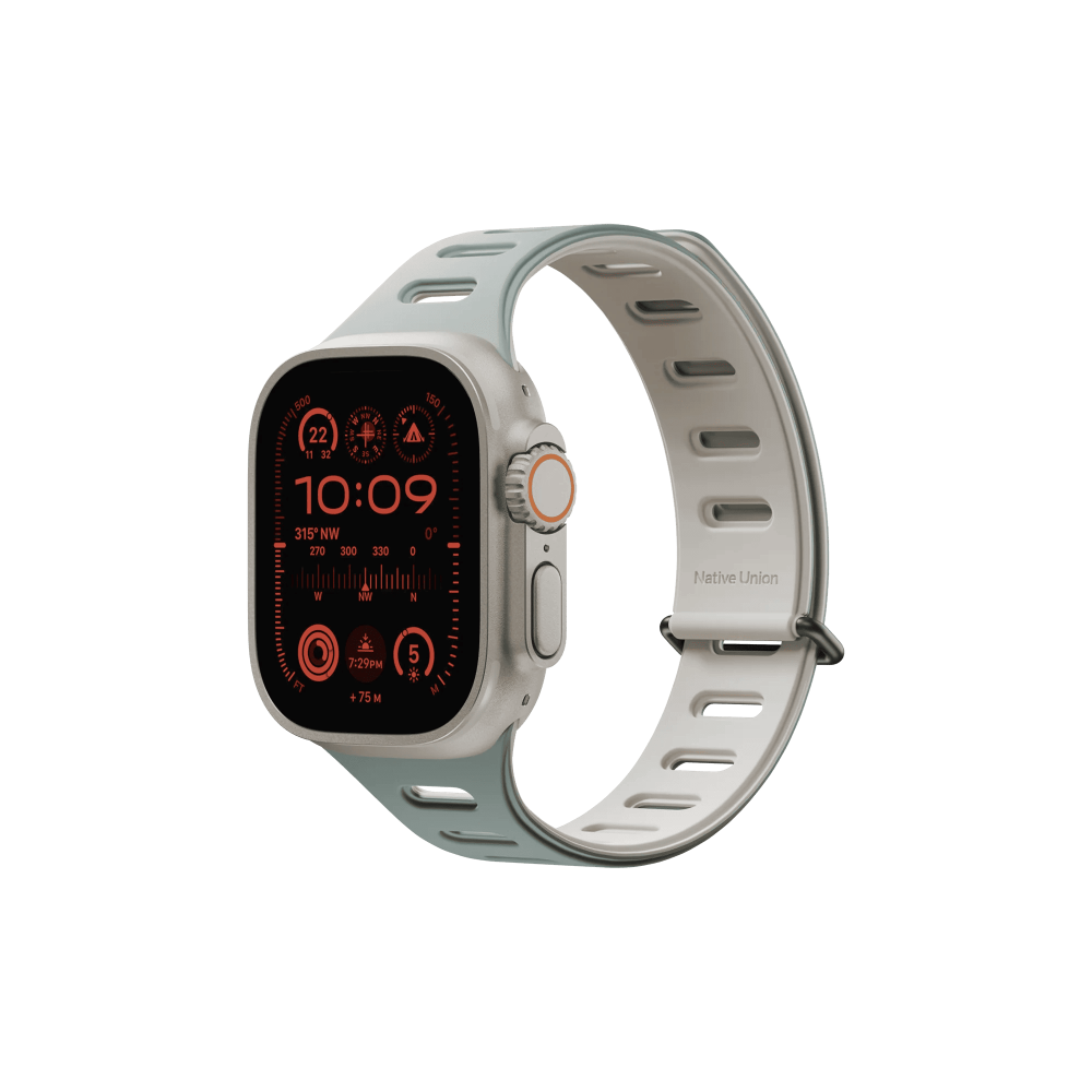 На фото изображено Ремешок Native Union для Apple Watch Magnetic 42/44/45/49мм, зеленый/серый