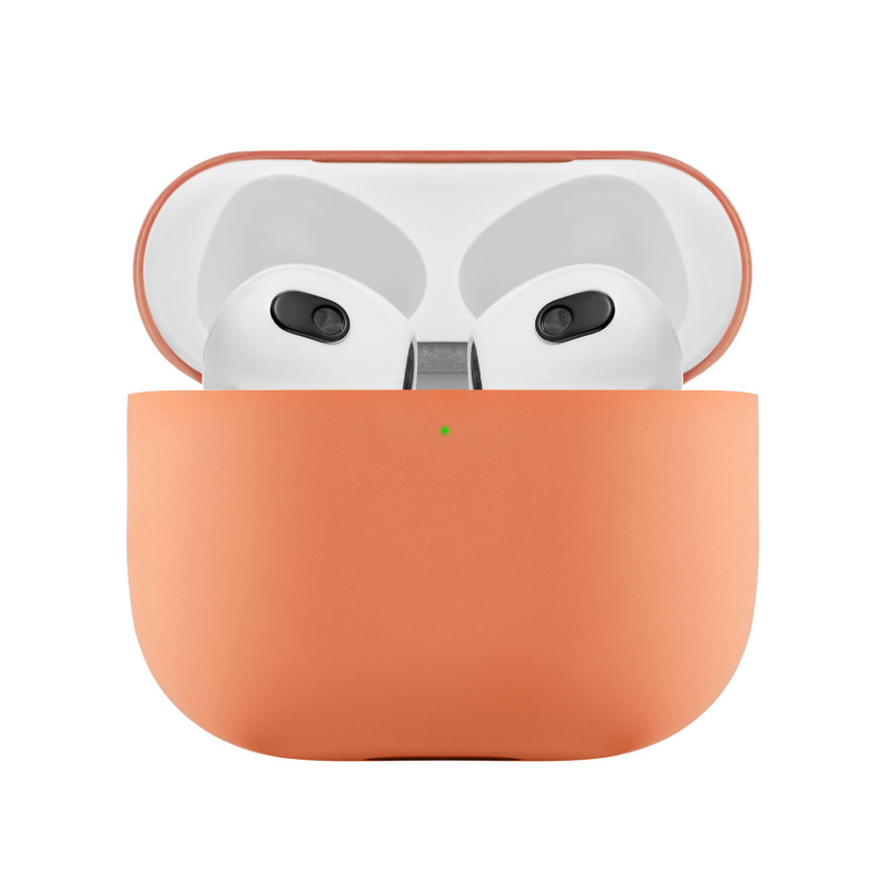 На фото изображено Ультратонкий силиконовый чехол Touch Case для AirPods 3, оранжевый