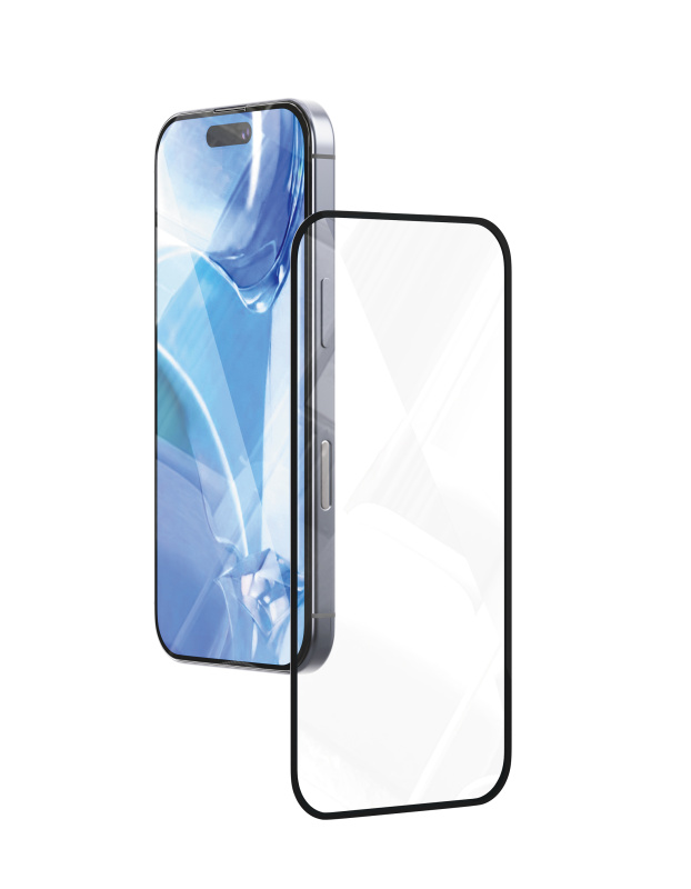 На фото изображено Стекло защитное 2,5D VLP D3O Glass для iPhone 16 Pro с черной рамкой