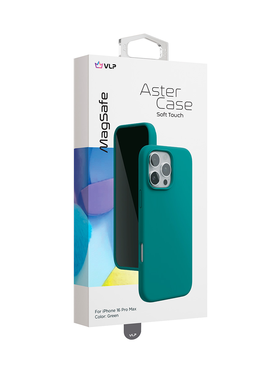 На фото изображено Чехол защитный VLP Aster Case с MagSafe для iPhone 16 Pro Max, зеленый