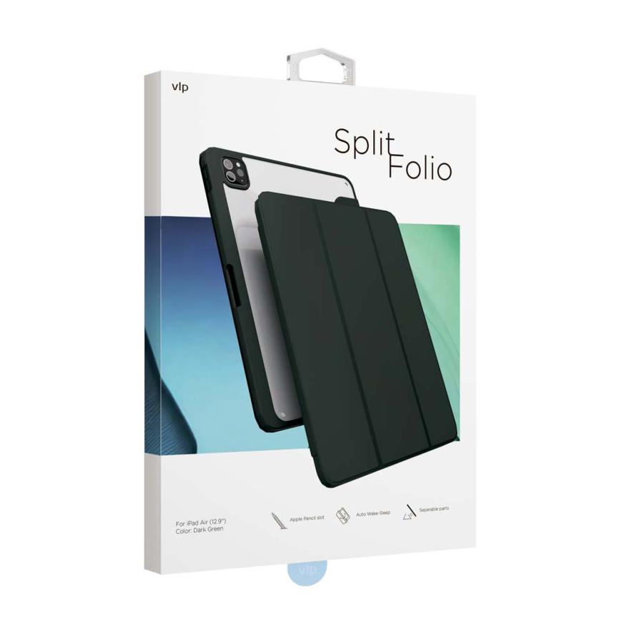 На фото изображено Защитный чехол VLP Split Folio для Apple iPad Air 13 (M2/M3), тёмно-зелёный