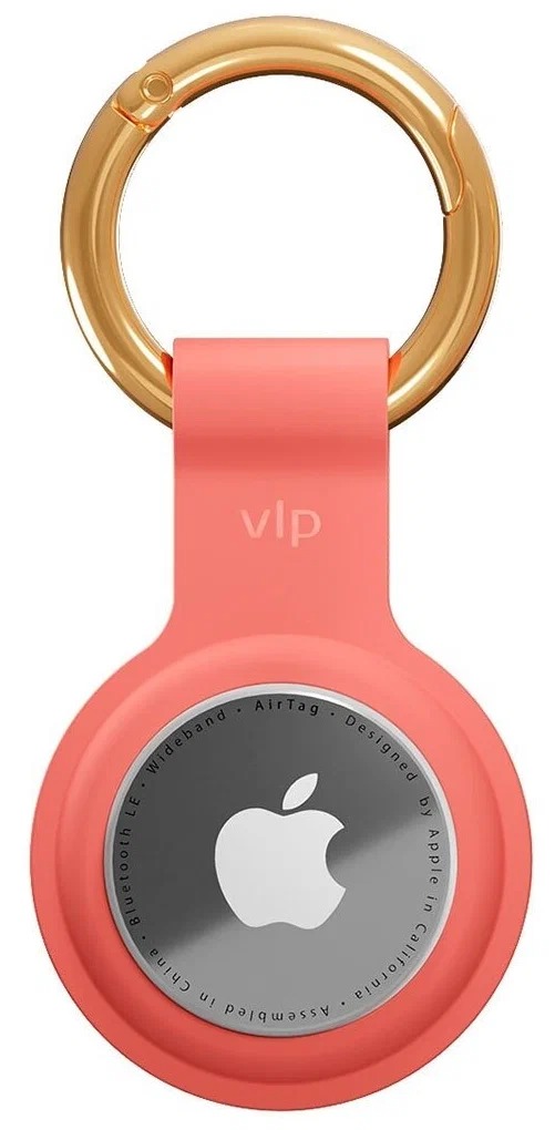 На фото изображено Чехол защитный VLP Silicone Case для AirTag, коралловый