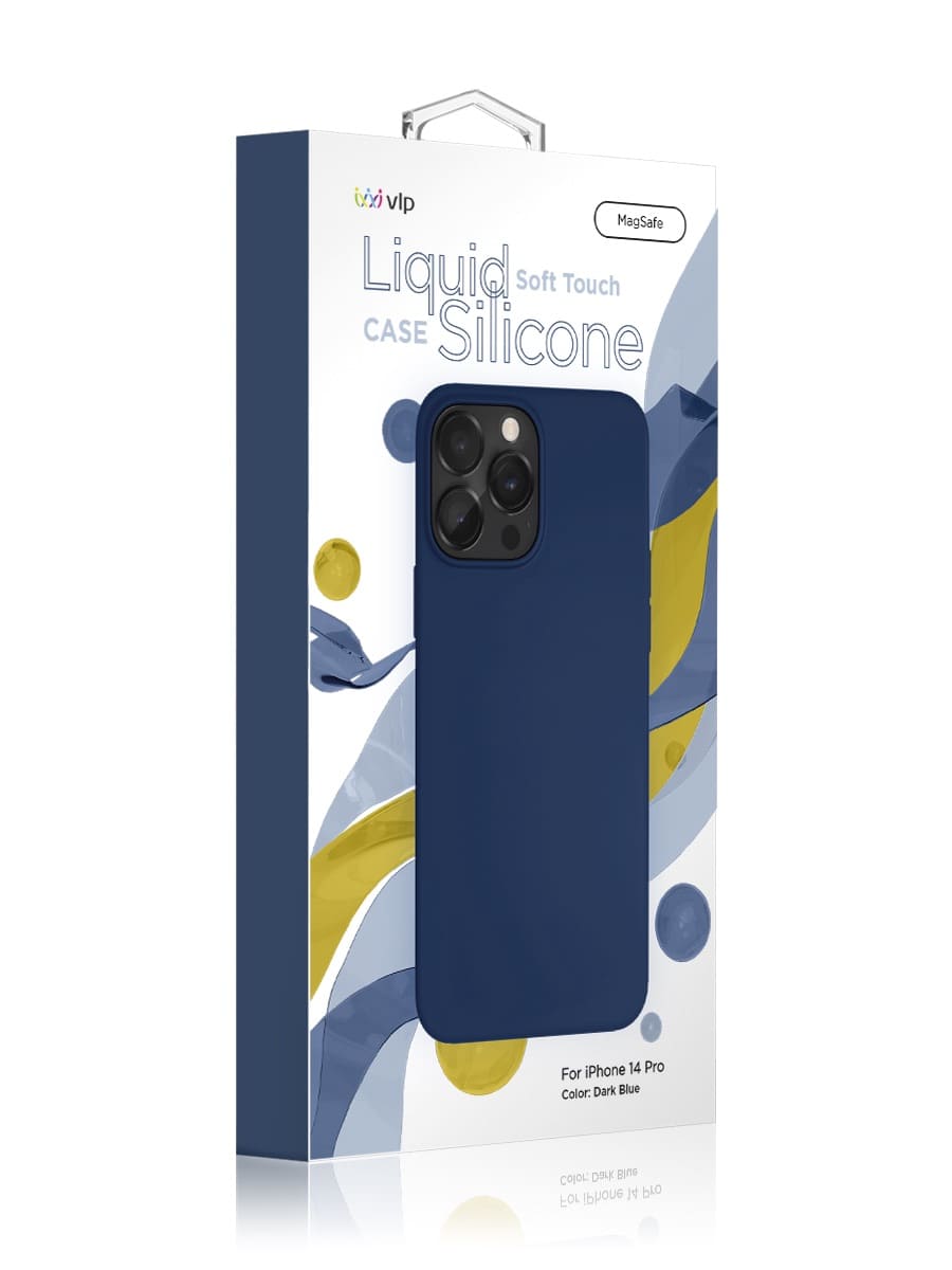 На фото изображено Чехол защитный VLP Silicone case с MagSafe для iPhone 14 Pro, темно-синий