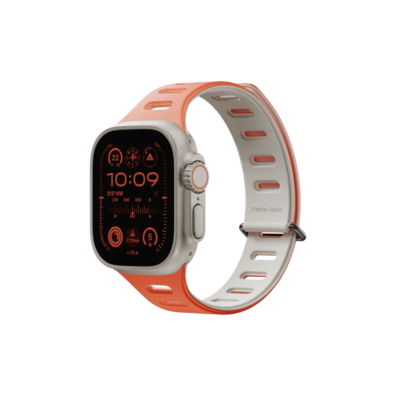 Фото Ремешок Native Union для Apple Watch Magnetic 42/44/45/49мм, оранжевый/серый На фото изображено Ремешок Native Union для Apple Watch Magnetic 42/44/45/49мм, оранжевый/серый