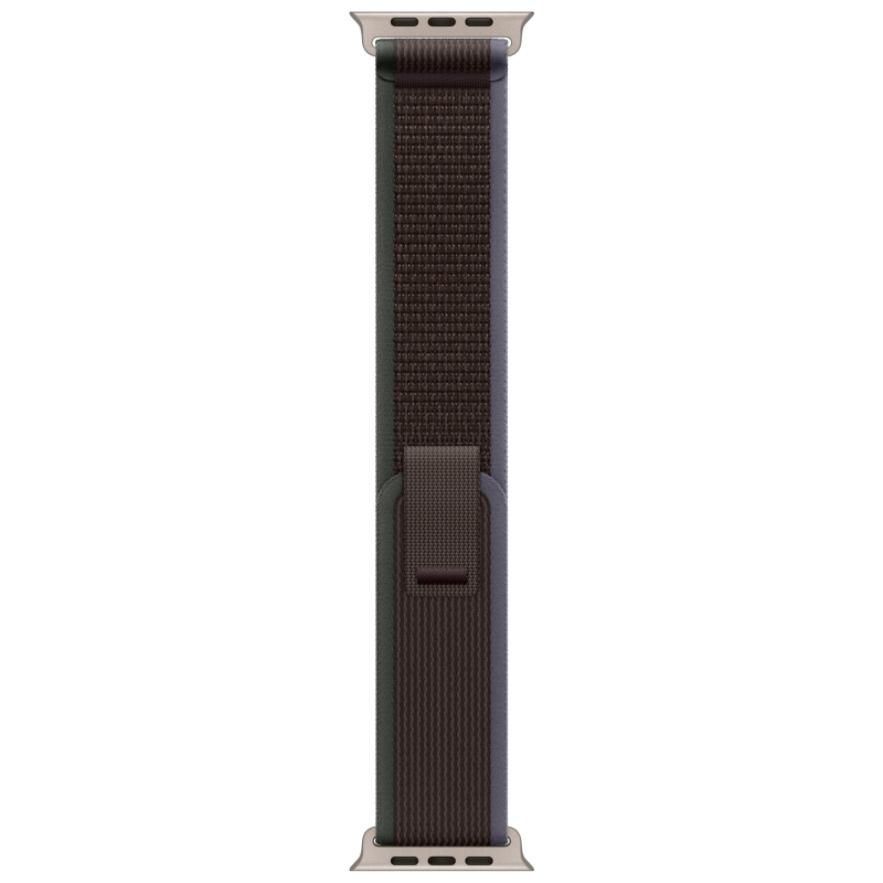 На фото изображено Apple Watch Ultra 2 GPS + Cellular, 49 мм, корпус из титана, ремешок Trail цвет Сине/черный, S/M
