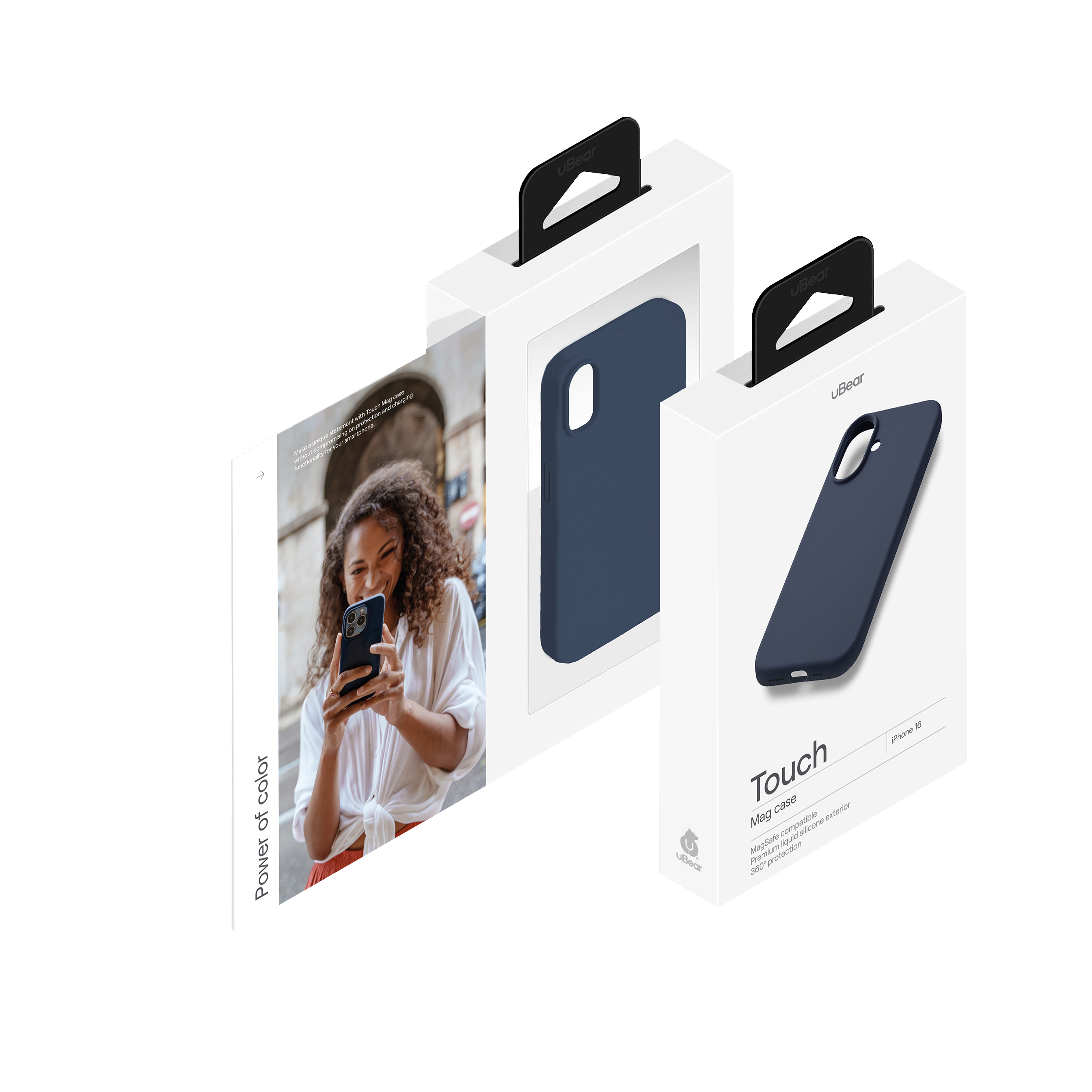 На фото изображено Чехол защитный uBear Touch Mag Case для iPhone 16, темно-синий