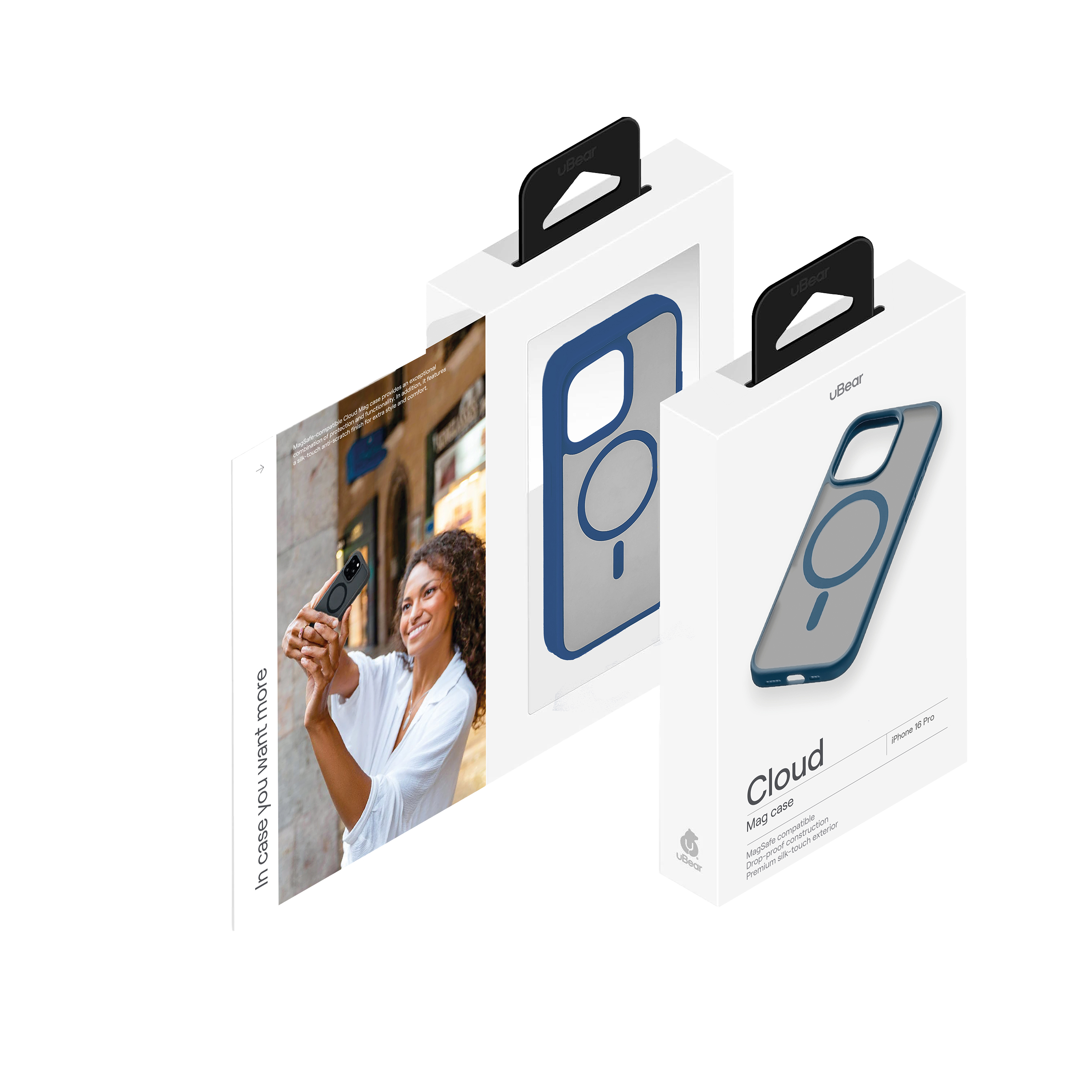 На фото изображено Чехол защитный uBear Cloud Mag Case для iPhone 16 Pro, MagSafe, синий