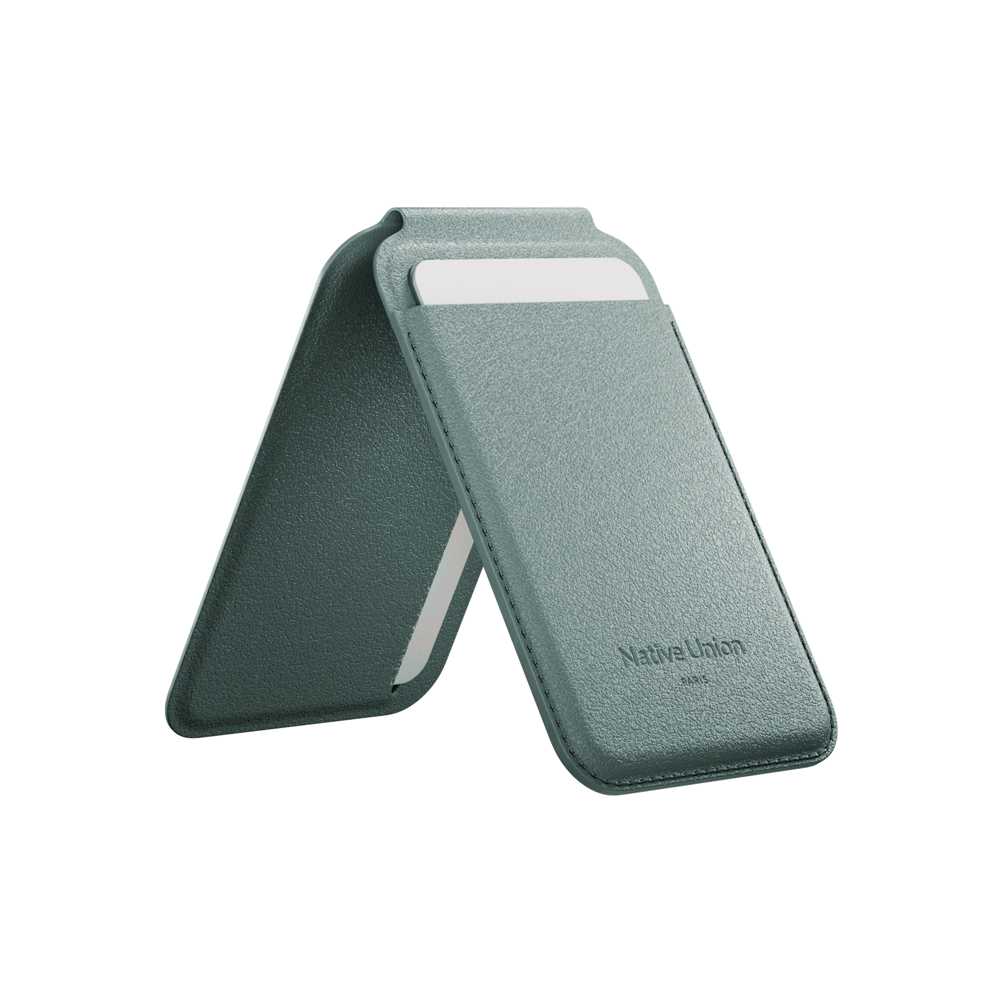 На фото изображено Чехол-бумажник Native Union Active Wallet Stand, зеленый сланец