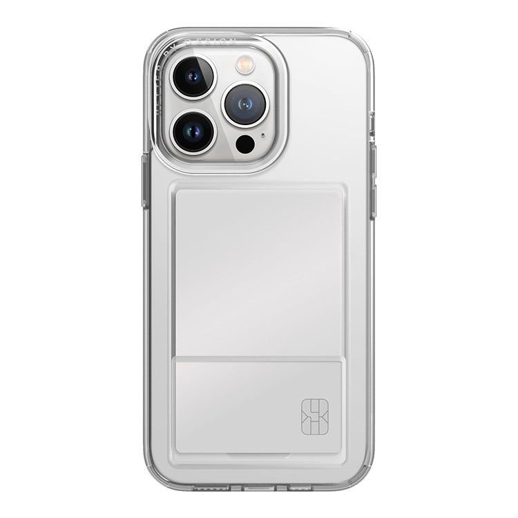 На фото изображено Фирменный чехол UNIQ Air Fender ID (Cardslot) для iPhone 15 Pro, прозрачный