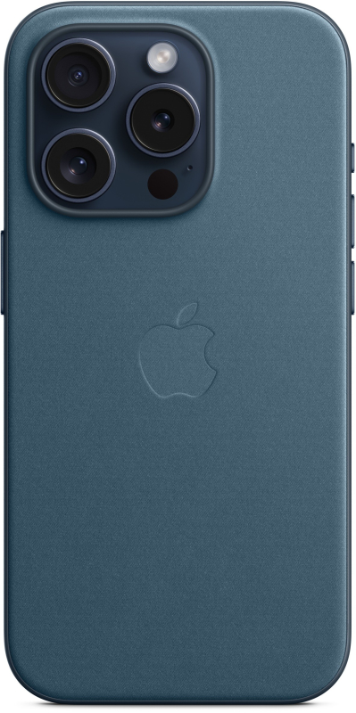 На фото изображено Чехол Apple MagSafe FineWoven для iPhone 15 Pro, «Тихоокеанский синий»