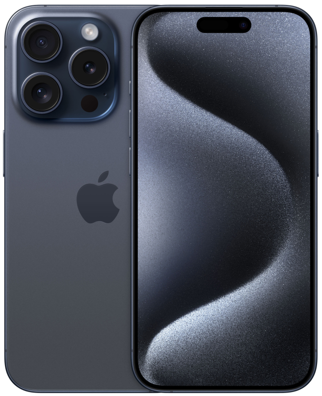 На фото изображено Apple iPhone 15 Pro, 128 ГБ, Титановый синий