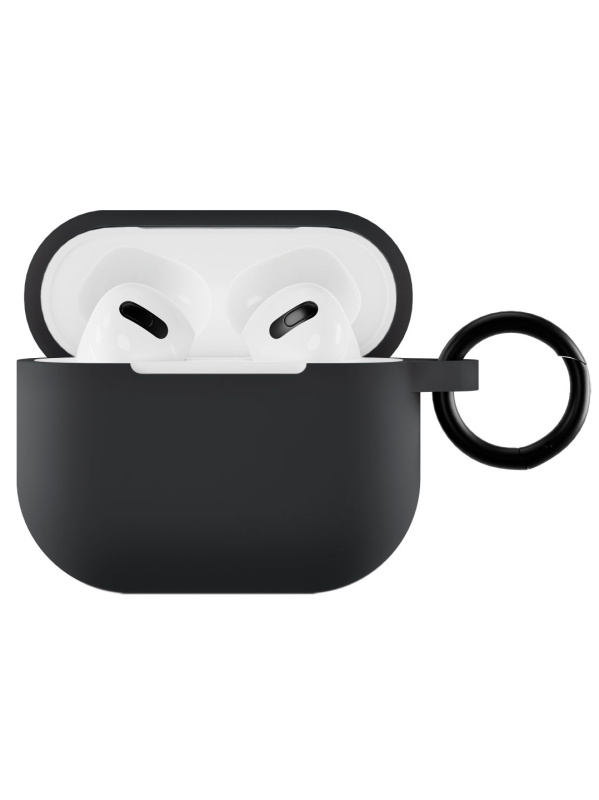 На фото изображено Чехол силиконовый VLP Soft Touch, с кольцом, для AirPods 3, черный