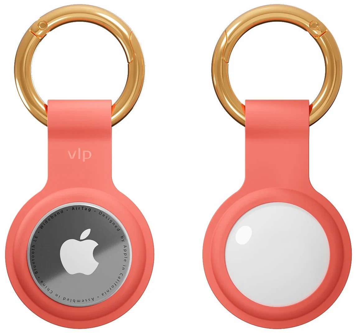 На фото изображено Чехол защитный VLP Silicone Case для AirTag, коралловый