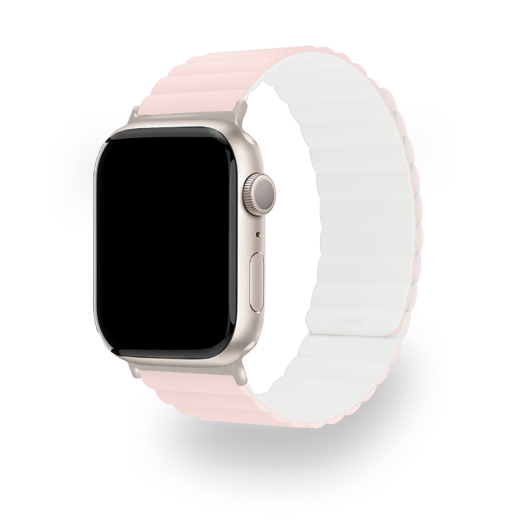 На фото изображено Ремешок uBear Mode для Apple Watch S/M (38, 40, 41 мм), розовый/бежевый
