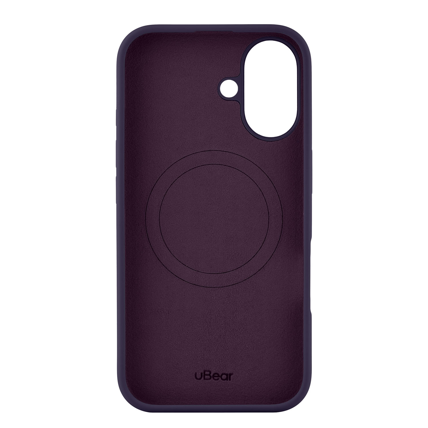 На фото изображено Чехол защитный uBear Touch Mag Case для iPhone 16, темно-фиолетовый