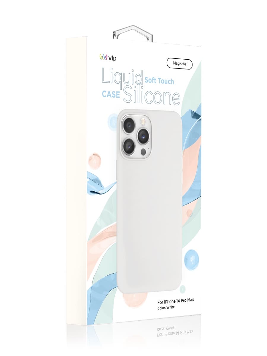 На фото изображено Чехол защитный VLP Silicone case с MagSafe для iPhone 14 Pro Max, белый