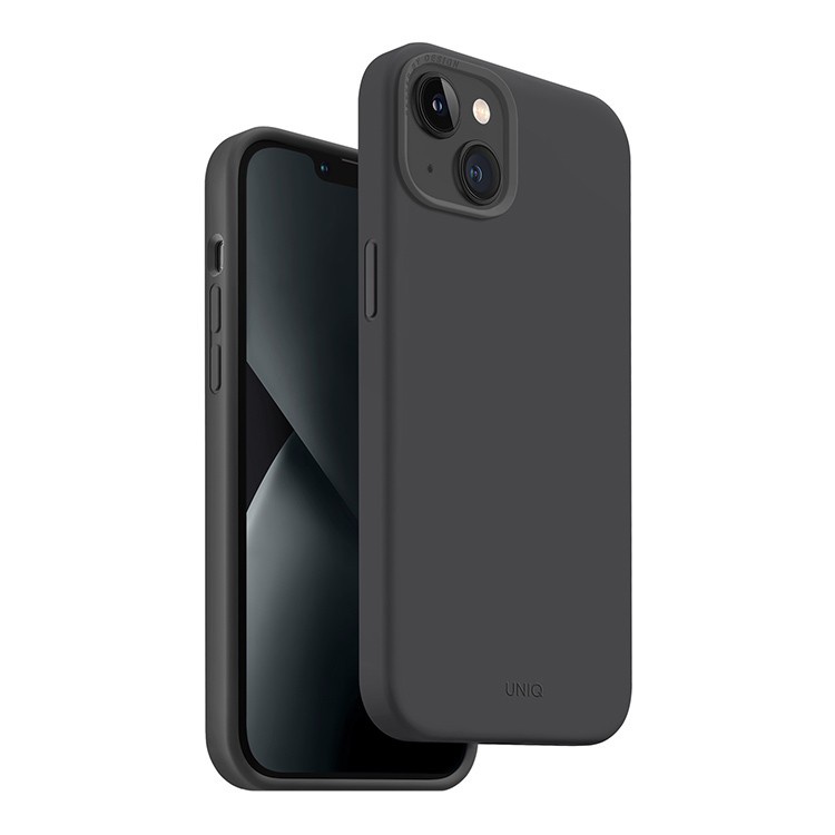 На фото изображено Чехол Uniq для iPhone 14 Plus LINO MagSafe, серый