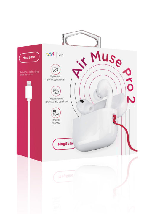 На фото изображено Наушники беспроводные с зарядным кейсом VLP Air Muse Pro 2, белые