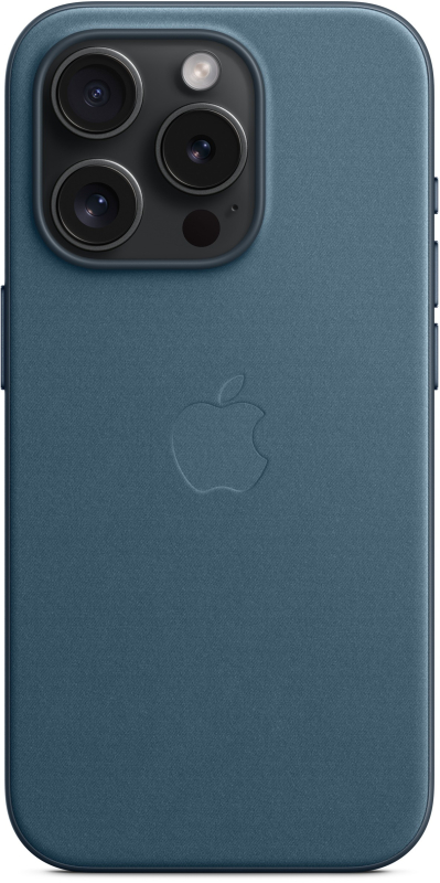 На фото изображено Чехол Apple MagSafe FineWoven для iPhone 15 Pro, «Тихоокеанский синий»