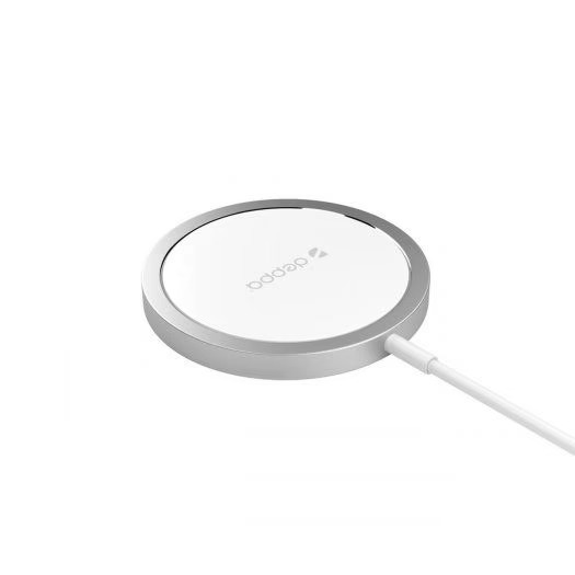 Фото Беспроводное зарядное устройство MagSafe Charger Qi 15Вт, белый, серебристый На фото изображено Беспроводное зарядное устройство MagSafe Charger Qi 15Вт, белый, серебристый