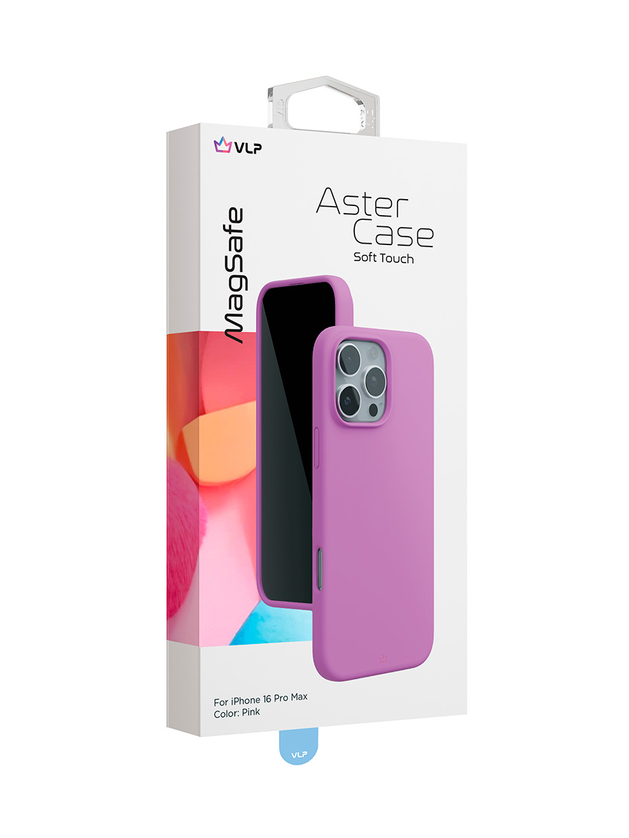 На фото изображено Чехол защитный VLP Aster Case с MagSafe для iPhone 16 Pro Max, розовый