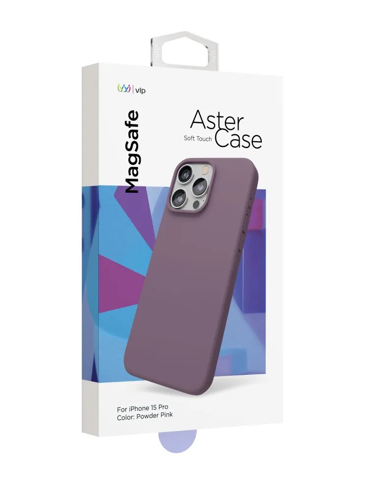 На фото изображено Чехол защитный VLP Aster Case с MagSafe для iPhone 15 Pro, пудровый