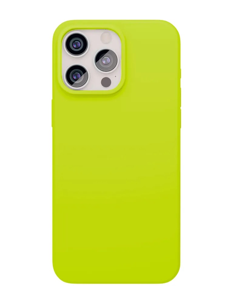 На фото изображено Чехол защитный VLP Aster Case с MagSafe для iPhone 15 Pro Max, неоновый зеленый