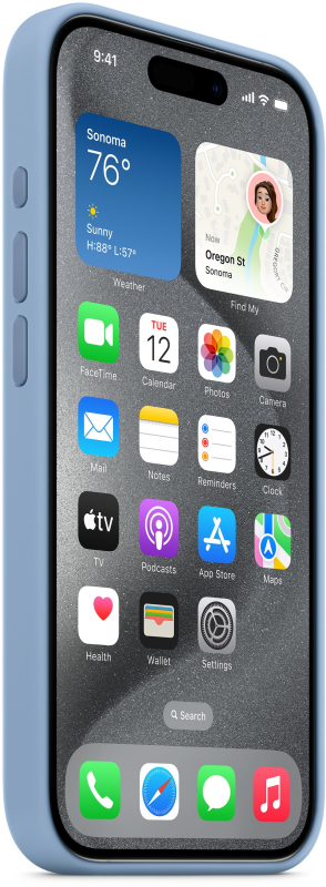 На фото изображено Чехол Apple MagSafe для iPhone 15 Pro, силикон, «Морозный голубой»