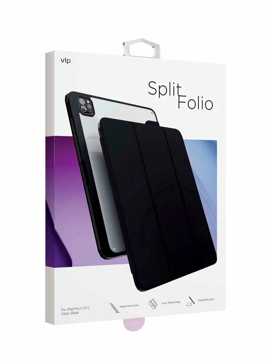 На фото изображено Защитный чехол VLP Split Folio для iPad Pro M4 11”, чёрный